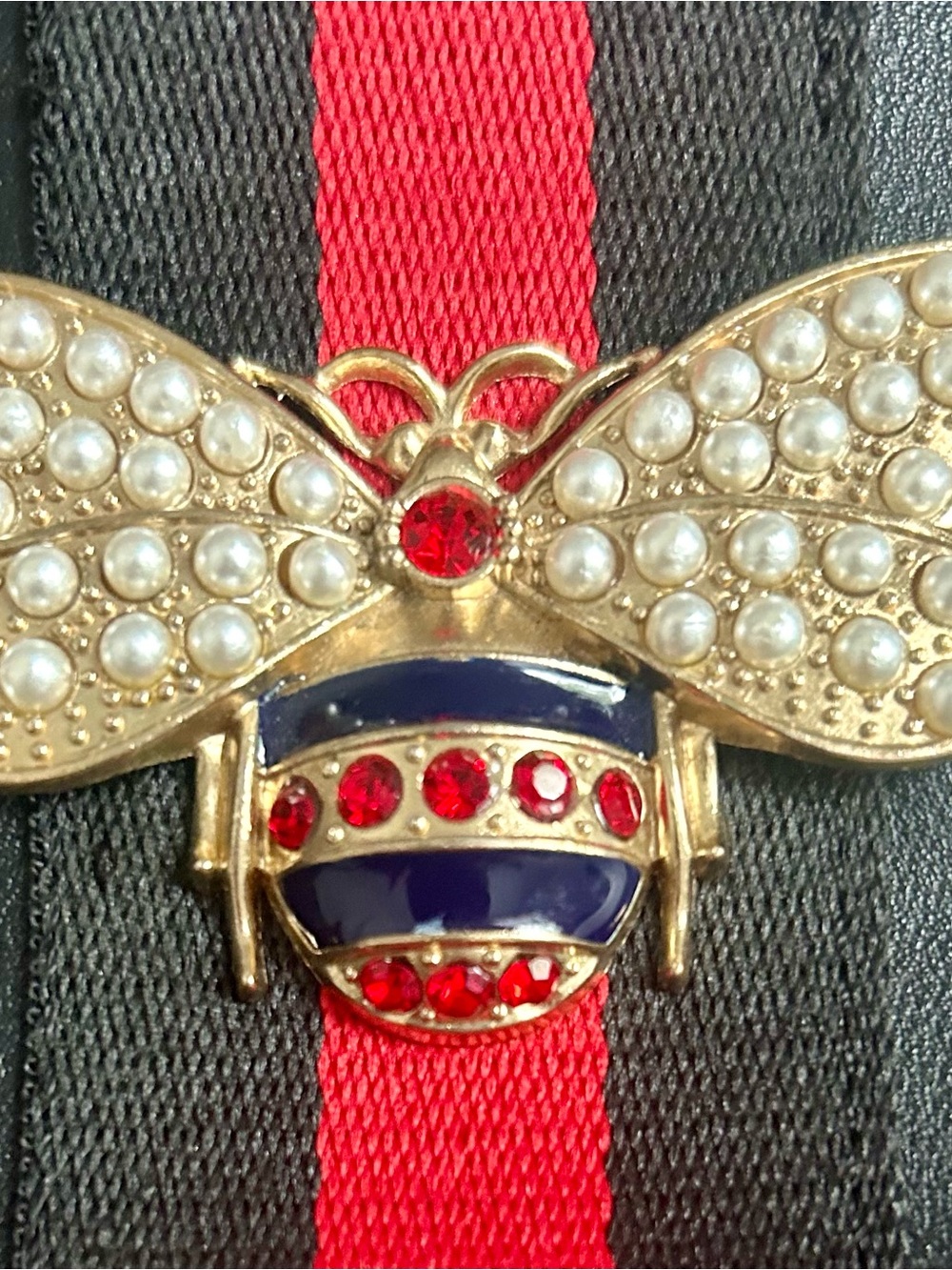 Wristlet Purse featuring Gold-Tone Bee with Pearl Wings and Red Rhinestones